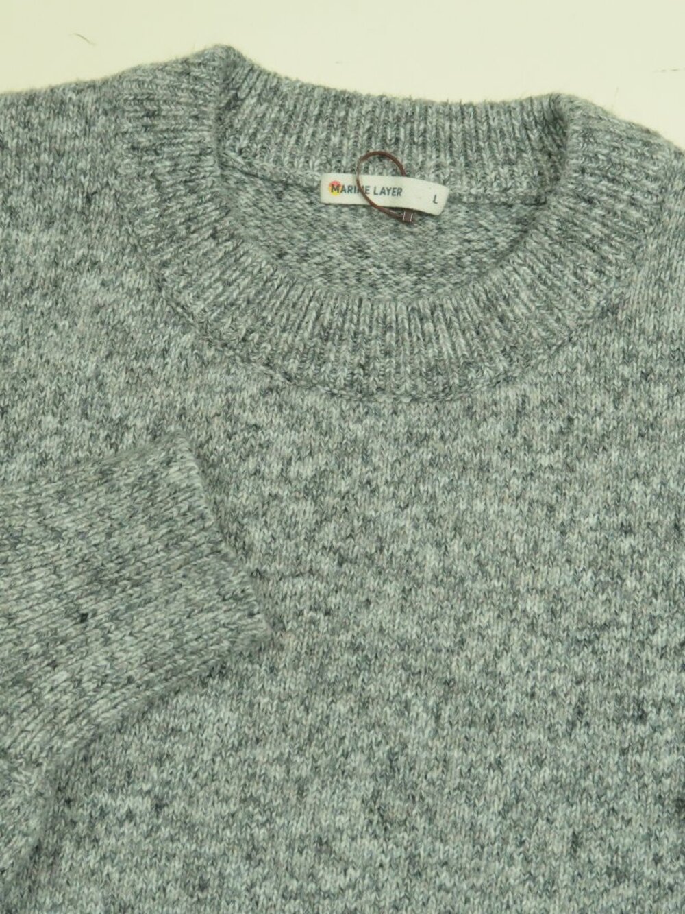 Marine Layer Alma Sweater Womens L Grey Puff Sleeves Marled Knit Pullover New
